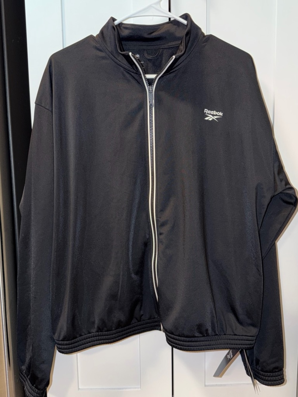 Reebok Black Full-Zip Windbreaker Jacket with White Trim
